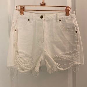 Ripped High Waisted White Shorts - Womens 25